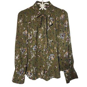 Moon River Sheer Long Sleeves Button Down Blouse size S